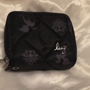 lug Quilted Black Zip-Around Wallet with Subtle Gray Motif